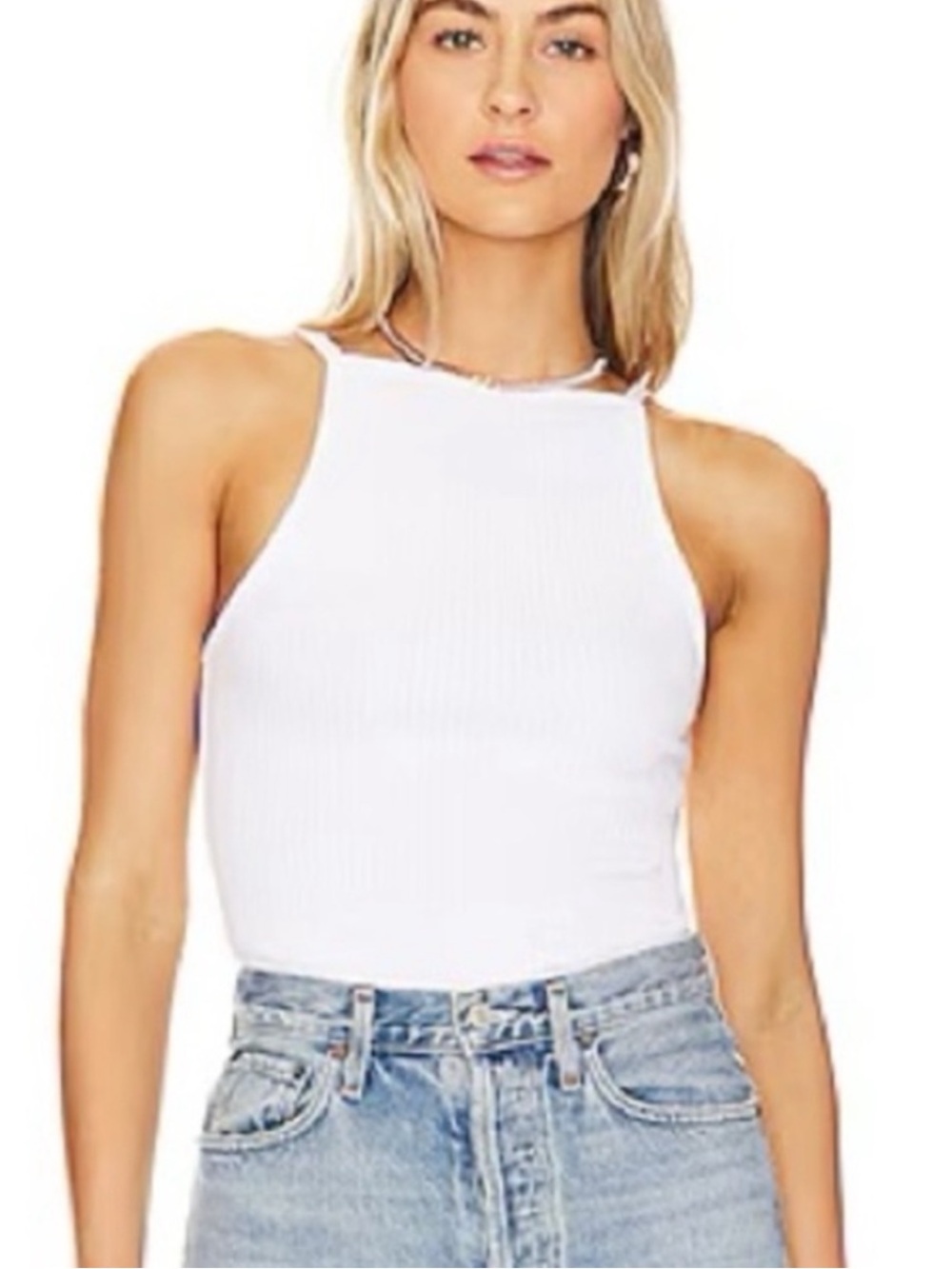 Agolde White Ribbed Mina Tank Top S